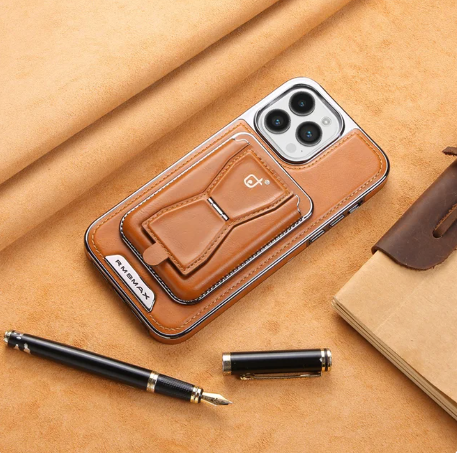 Leather Phone Case with Magnetic Back Card Holder and Stand
